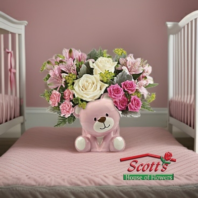 Bundle of Love Bear - Pinks & Whites from Scott's House of Flowers in Lawton, OK
