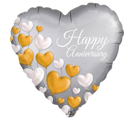 Happy Anniversary Silver with White & Gold Hearts from Scott's House of Flowers in Lawton, OK