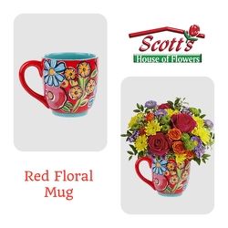 Red Floral Coffee Mug from Scott's House of Flowers in Lawton, OK