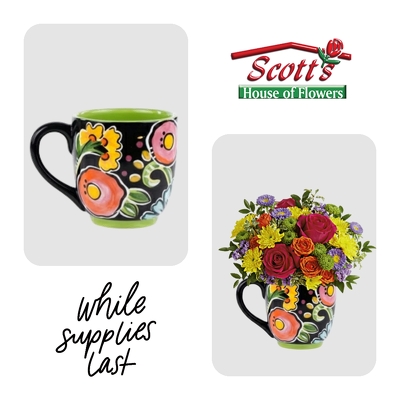 Black Floral Coffee Mug from Scott's House of Flowers in Lawton, OK