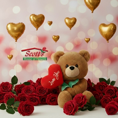Valentine's Blossoming Love Bear from Scott's House of Flowers in Lawton, OK