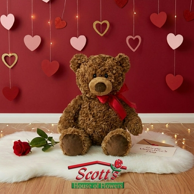 Valentine Bear (Brown Bear Red Bow) from Scott's House of Flowers in Lawton, OK