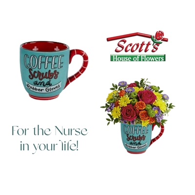 Coffee Scrubs and Rubber Gloves Coffee Mug from Scott's House of Flowers in Lawton, OK