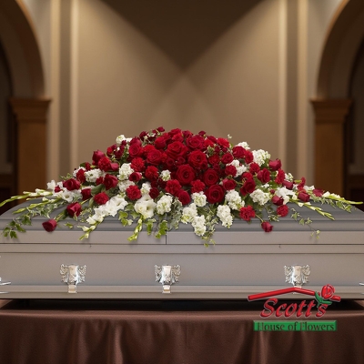 Garden of Grandeur Casket Spray from Scott's House of Flowers in Lawton, OK