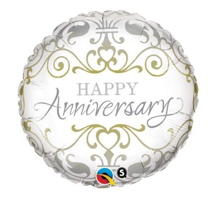 Happy Anniversary Silver and Gold Mylar Balloon from Scott's House of Flowers in Lawton, OK