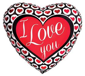 I Love You Hearts Red, Black Mylar Balloon from Scott's House of Flowers in Lawton, OK