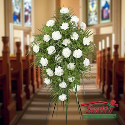 Peaceful in White Standing Spray from Scott's House of Flowers in Lawton, OK