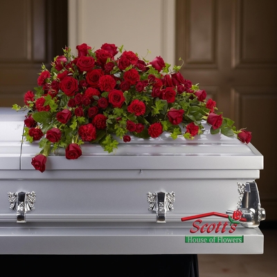 Red Rose Reverence Casket Spray from Scott's House of Flowers in Lawton, OK
