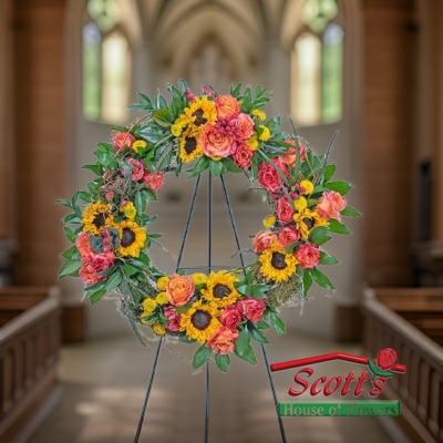 Sunset Reflections Wreath from Scott's House of Flowers in Lawton, OK