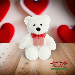 Valentine Bear (White Bear Red Bow) from Scott's House of Flowers in Lawton, OK