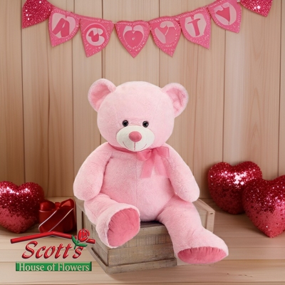 Valentine Pink Bear with Dusty Rose Feet from Scott's House of Flowers in Lawton, OK